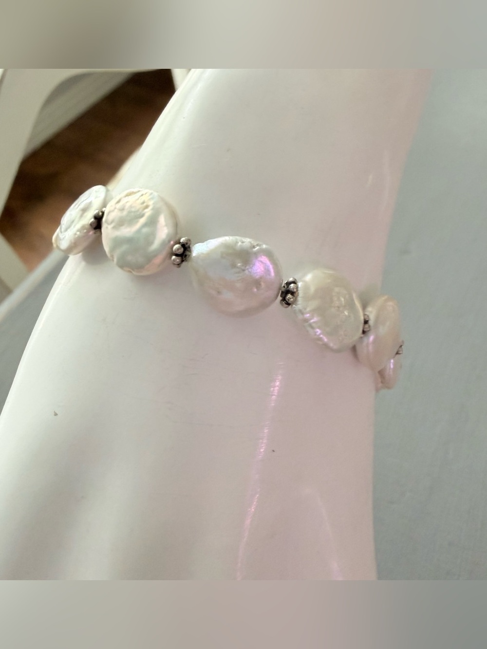 925 Sterling Silver Freshwater Coin Pearl Toggle Bracelet